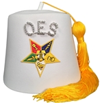 OES White Star Fez with 1" rhinestone OES rhinestone pin