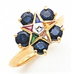 O.E.S. 10K Member's ring with 5 birth stones around raised star