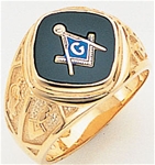 Master Mason ring Diamond shaped stone & rounded edges with S&C and "G"- Sterling Silver