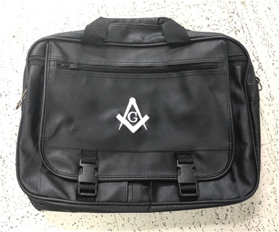 Masonic Black Imitation Leather with White Emblem Expandable Briefcase
