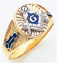 Masonic ring Round front with S&C and "G" - 10K W&YG